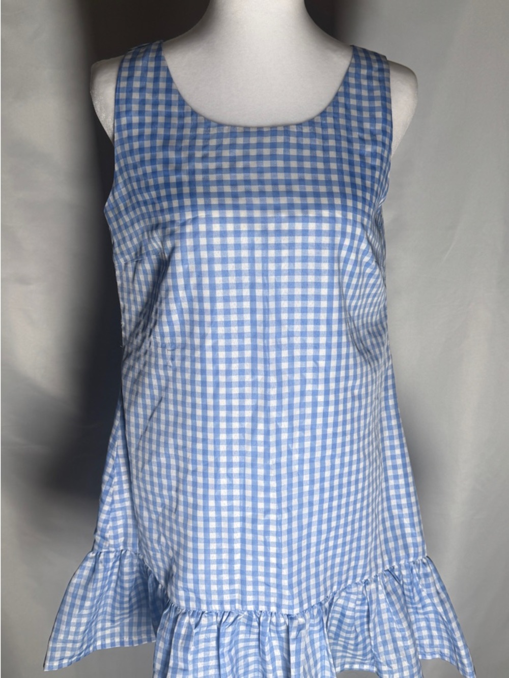 Trendy boutique Blue and White Gingham High-Low Ruffle Dress
